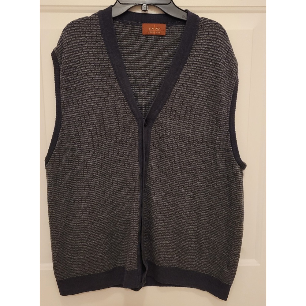 Marks & Spencer Woolmark Mens Large Navy/gray Merino wool Button Down vest